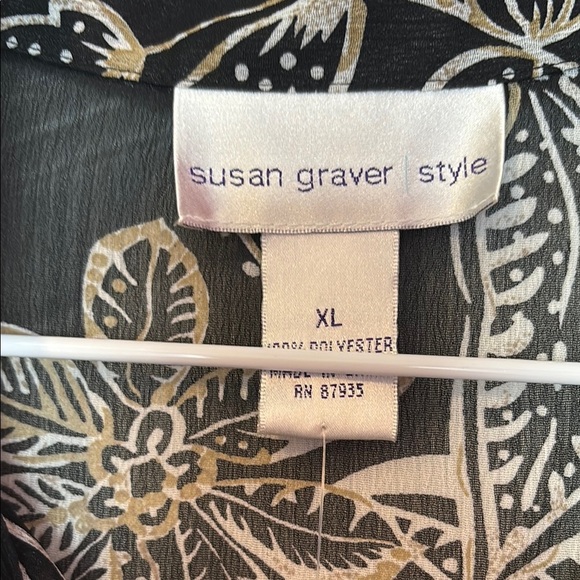 Susan Graver Black and White Floral Blouse - Picture 2 of 8